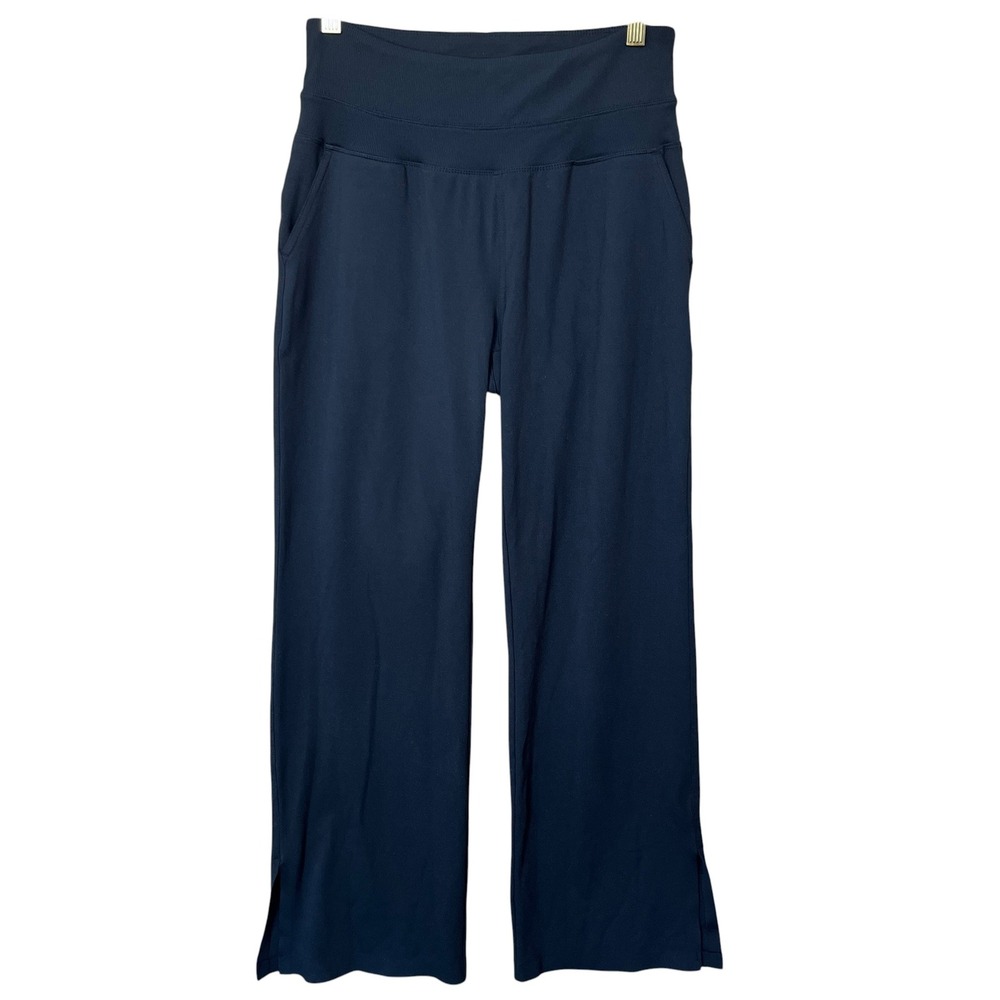 Jockey Sport Womens Navy Blue Wide Leg High Rise Ribbed Waist Yoga Pants Size M